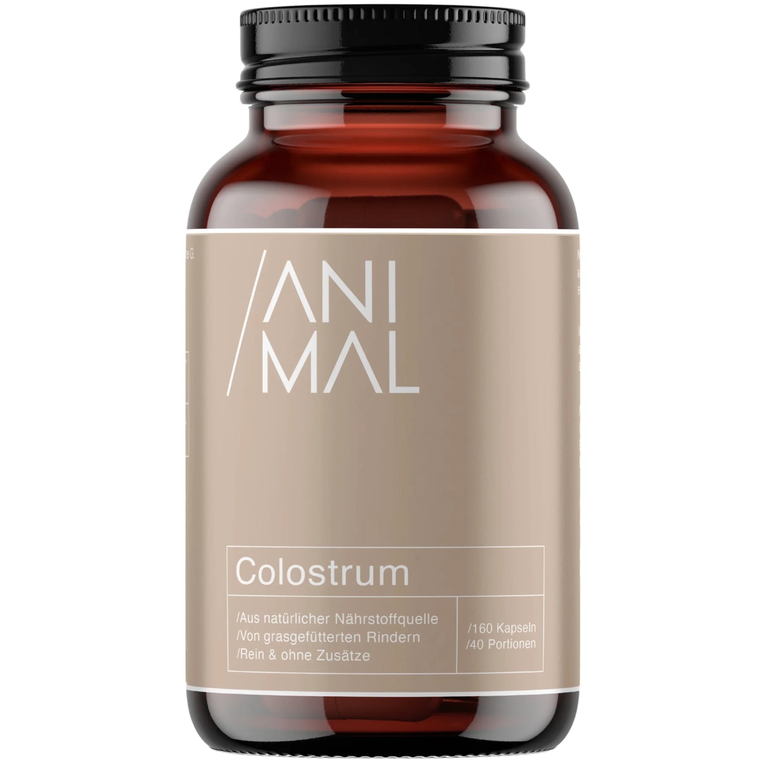Animalbased Colostrum Kapseln 160 Stück – aus grasgefütterten Rindern, rein & ohne Zusätze, braune Glasflasche