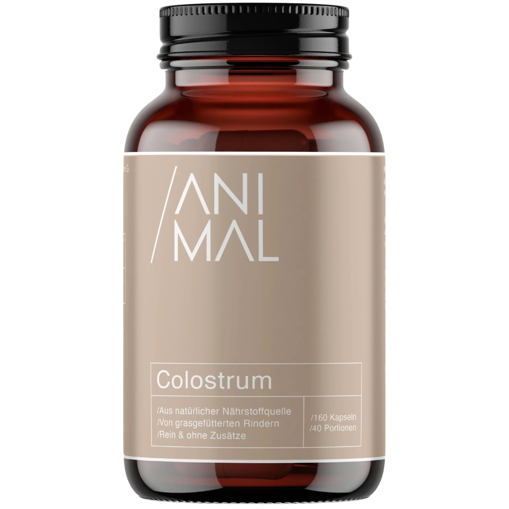 Animalbased Colostrum Kapseln 160 Stück – aus grasgefütterten Rindern, rein & ohne Zusätze, braune Glasflasche