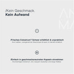 Animalbased Colostrum Kapseln 240 Stück – kein Geschmack, kein Aufwand, Vergleich frisches vs. Kapsel, Infografik
