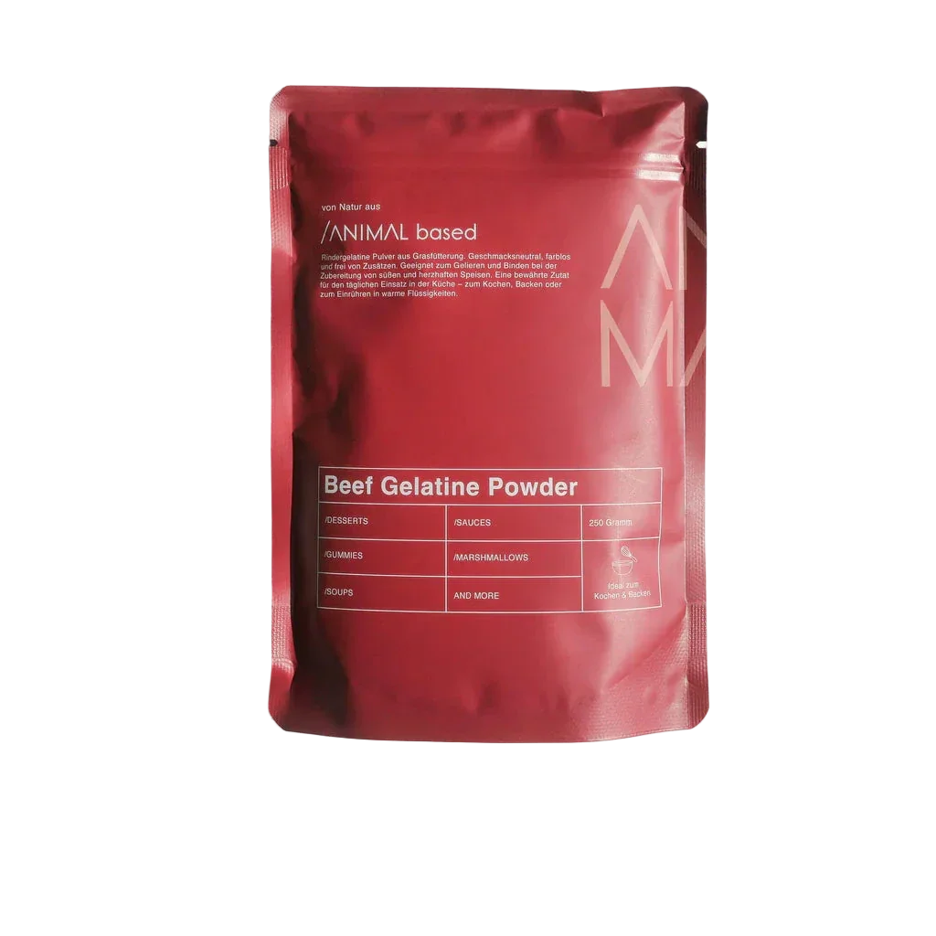 Animalbased Beef Gelatine Powder Rindergelatine 250g – freigestellt, Grasfütterung, ohne Zusätze
