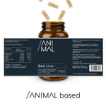 Animalbased Rinderleber 240 Kapseln – Flasche und Etikett, freigestellt, premium Rinderleber Kapseln