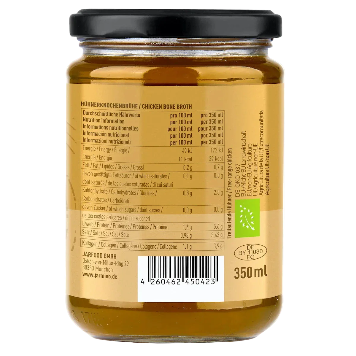 armino Hühnerknochenbrühe 350ml – Glasflasche mit Nährwertetabelle, Inhaltsstoffe, Nährwerte