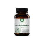 Lebenskraftpur Magnesium Sieben 60 Kapseln – Glasflasche Vorderansicht, freigestellt, premium Magnesium