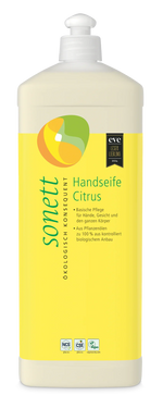 Sonett Handseife Citrus 1 Liter – pflanzlich, für Hände & ganzen Körper, eve-zertifiziert, transparenter Hintergrund
