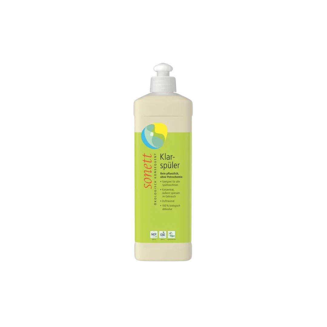 Sonett Klarspüler 500ml – pflanzlich, ohne Petrochemie, vegan, freigestellt auf transparentem Hintergrund
