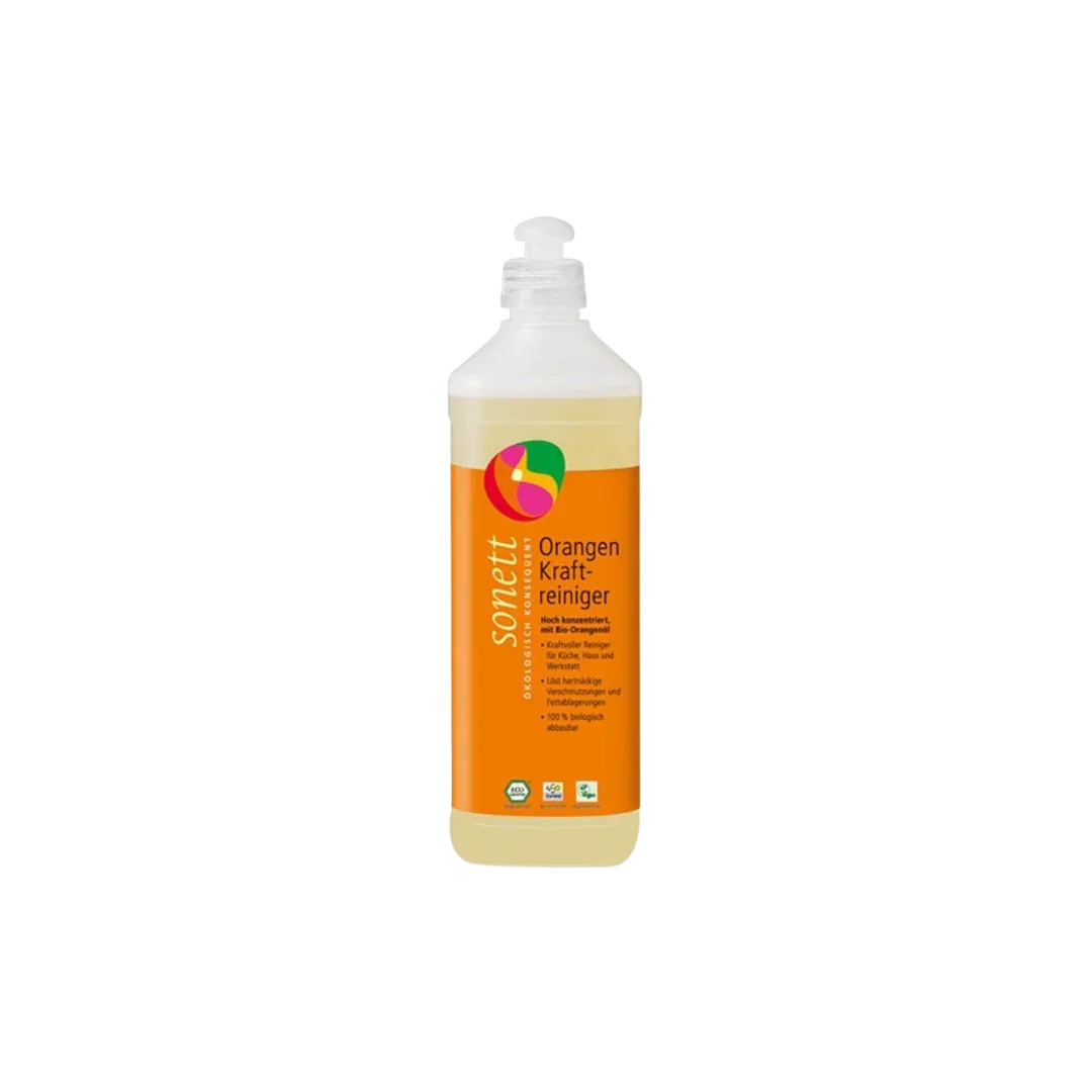 Sonett Orangen Kraftreiniger 1 Liter – Bio-Orangenöl, hoch konzentriert, vegan, transparenter Hintergrund

